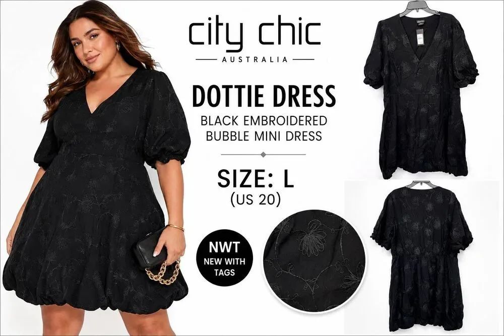 CityโChic Dottie Black Embroidered Bubble Mini Dress Women's US 20 NWT